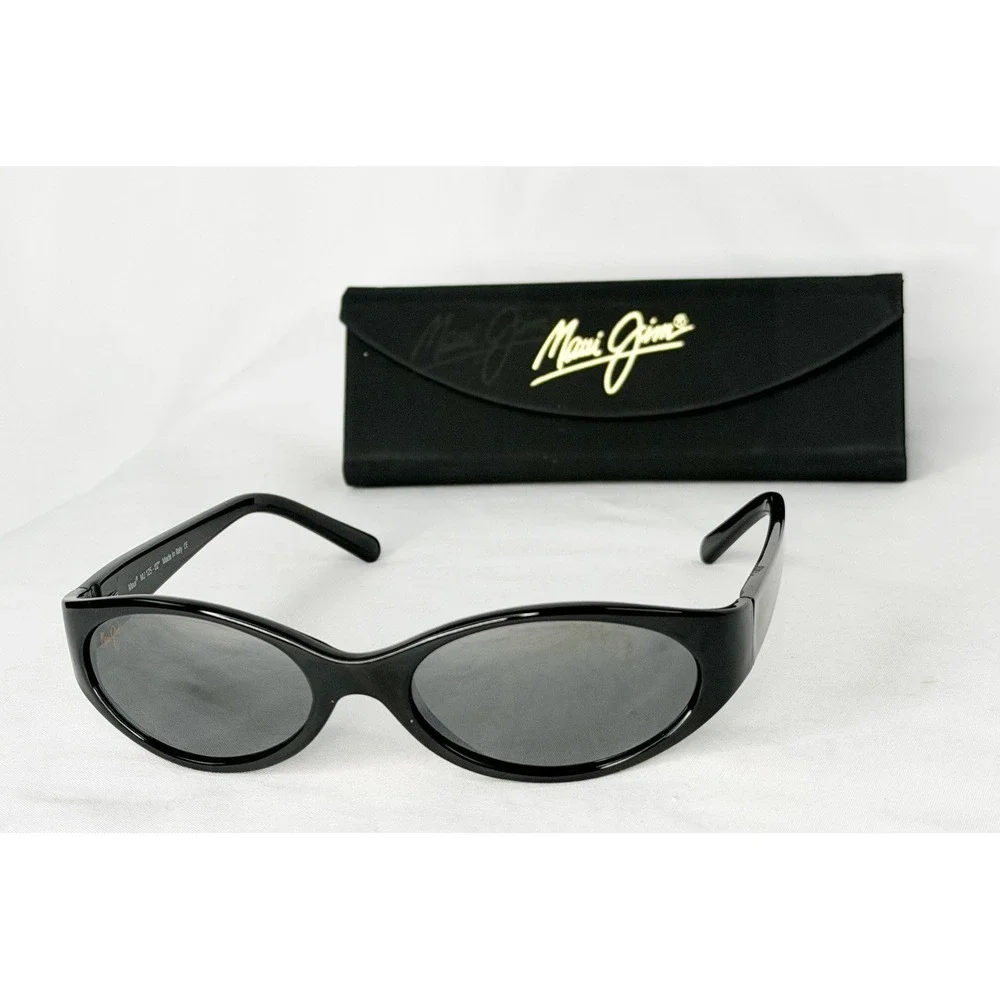 MAUI JIM MALIA MJ 125-02 Gloss Black W/ Grey POLARIZED Oval  SUNGLASSES NEW Case